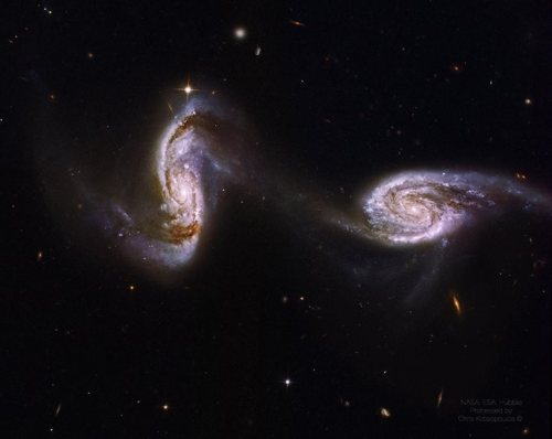beautyaboveus:
“NASA APOD: Arp 240: A Bridge between Spiral Galaxies from Hubble - Why is there a bridge between these two spiral galaxies? Made of gas and stars, the bridge provides strong evidence that these two immense star systems have passed...