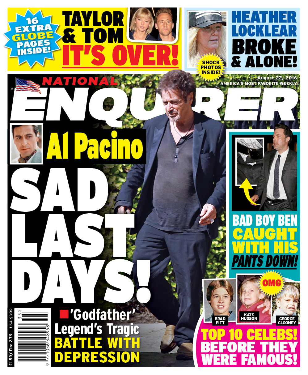 Al Pacino’s Sad Last Days! Read all about the ‘Godfather’ legend’s tragic battle with depression in the latest issue of National Enquirer on sale now, go here to find your nearest stockist
