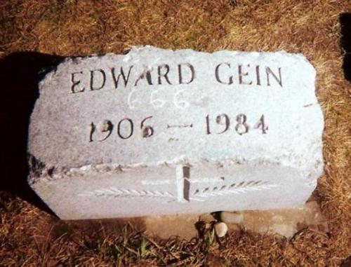 Ed Gein’s gravestone as it appeared in 1999. The number 666 had been carved into the stone. His gravestone was stolen in 2000 and recovered in 2001 near Seattle. It is now in a museum in Waushara County, Wisconsin.