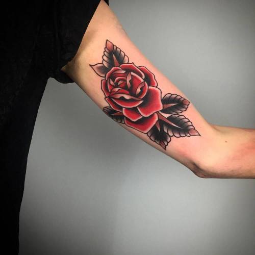 Tattoo tagged with: flower, brown, harryharvey, traditional, inner arm,  black, red, rose, nature, tatuaje, tatuajes, medium size 
