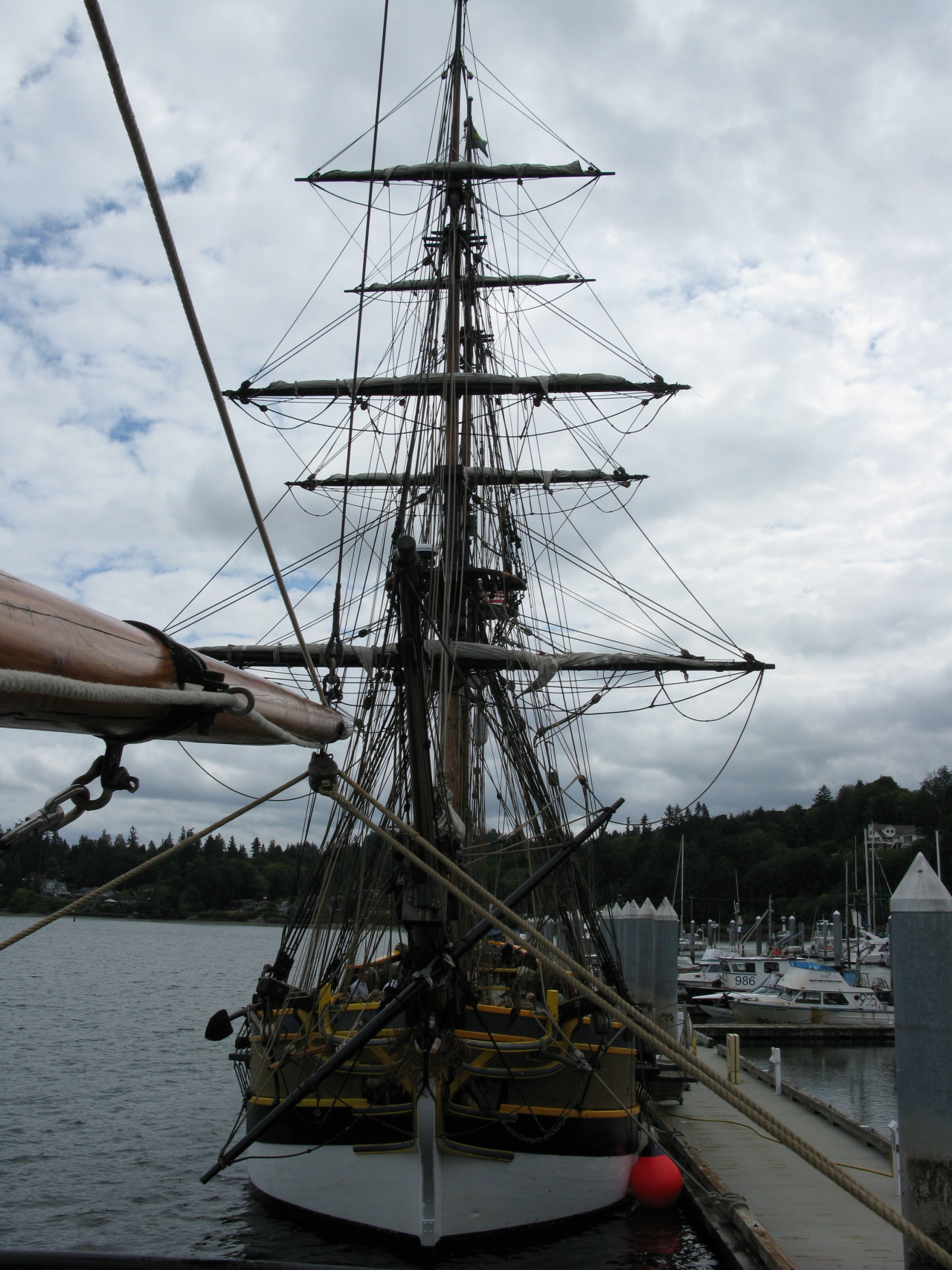 Lady Washington from the stern of Hawaiian Chieftain - Brownsville, Washington August 9, 2016