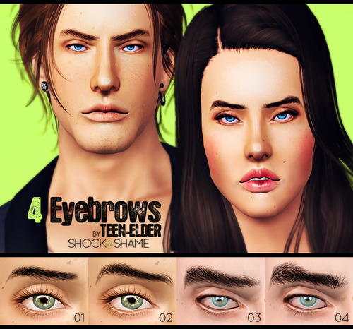 I here present you with my first eyebrows set for both genders, teen to elder. :D
After many trails and fails I managed to add custom thumbnails, so they will be easy to identify. I think I deserve a cookie for this! *3*
I didn’t take pictures of how...
