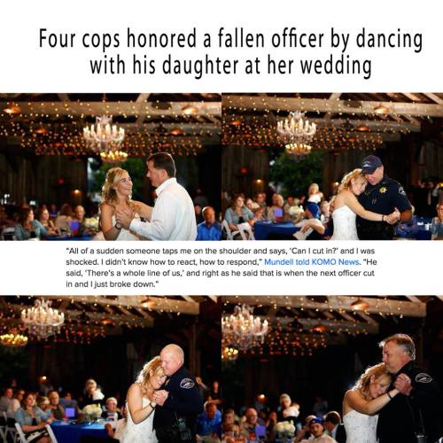 “Bride Kirsten Mundell lost her father, a sheriff’s deputy from Pierce County in Washington state, when he was killed in the line of duty in 2009.She asked Seattle Police Detective Don Jones to walk her down the aisle and share the father-daughter...