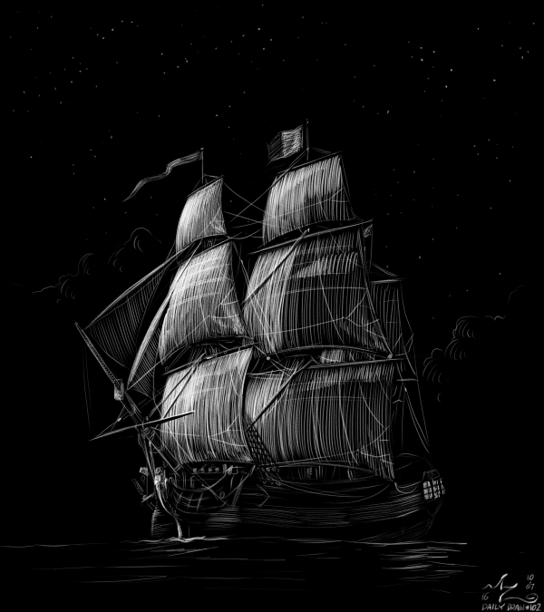 amarynceus:
“Daily Draw #102 - Merchant ship in moonlight. No reference.
”