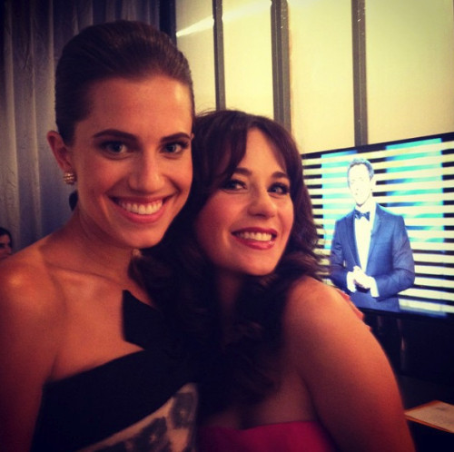 Allison Williams and Zooey Deschanel at the Emmys