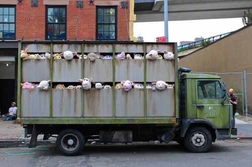 Sirens of the Lamb, 2013 - NYC | Banksy ““‘Sirens of the Lamb’ makes a statement about the meat industry, or lost innocence — or something like that. In any case, it’ll certainly make you stop and look. Banksy’s 'Sirens of the Lambs’ started its tour...