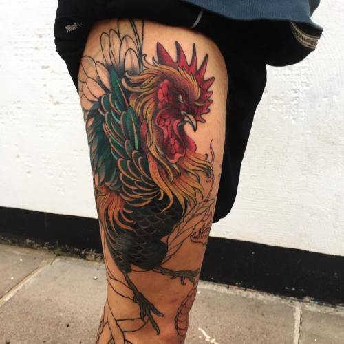 Tattoo tagged with: thigh, chicken 