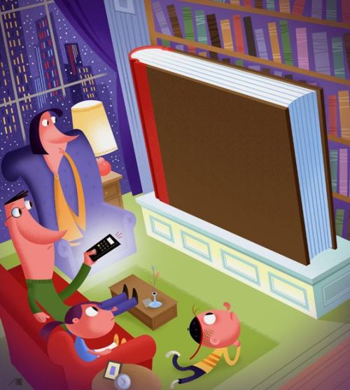 Lectura en familia, un poco cada día (ilustración de Bob Staake)