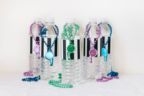 Referee water bottles created for a fantasy football draft party.