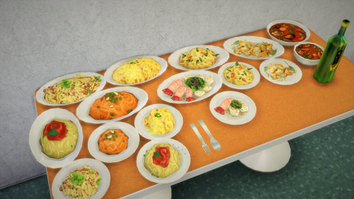 budgie2budgie:“Pasta (and such) - extracted food from debug mode, made into deco only, also buyable. (spoon, fork and olive oil included) DownloadMade with Sims 4 Studio”