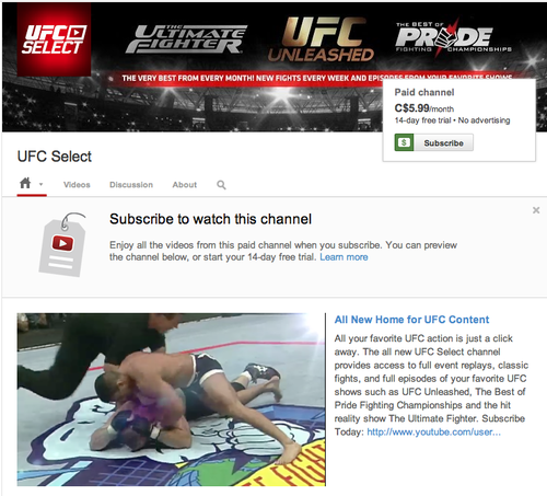 Youtube lança os canais pagos, incluindo UFC