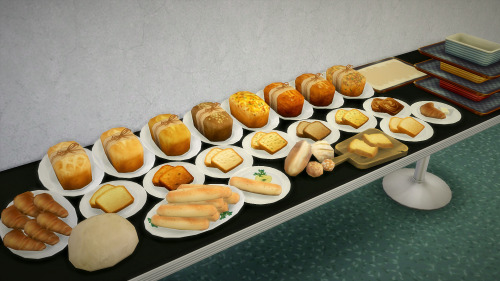 the last batch for today; Bread - extracted food from debug mode, deco only, buyable. (also included, 2 bread pans and a dough) DownloadMade with Sims 4 Studio