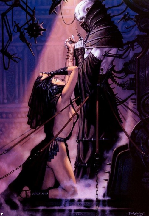impfaust:
“  “Baby lick my deadly skin
And touch my ghostly soul;
Now kiss me & bring me
The life you’re waiting for…”
Artwork: “The artist and the bride” by Dorian Cleavenger.
”