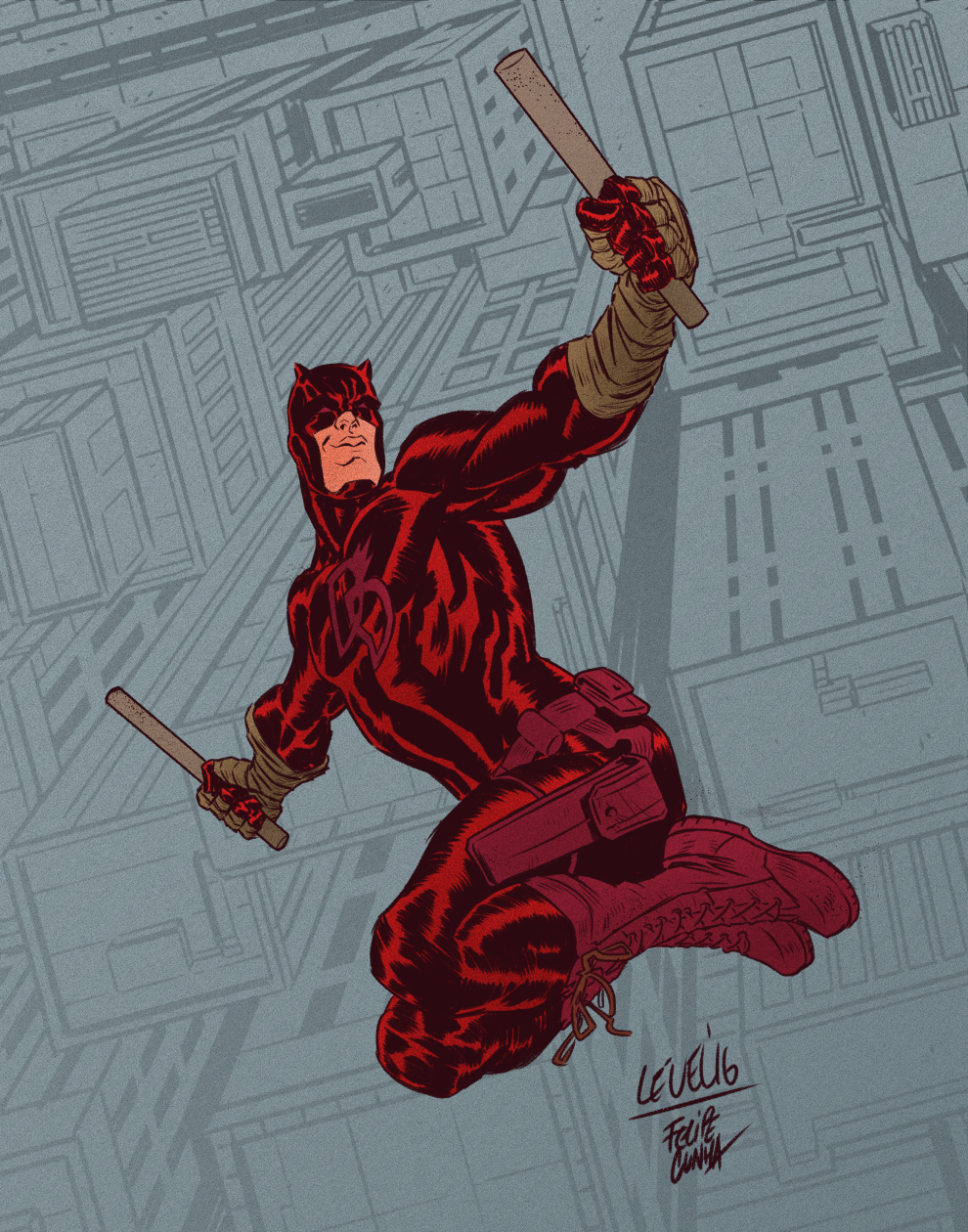 Daredevil by Brian Level with flats by Marissa Louise, colors and background by me.