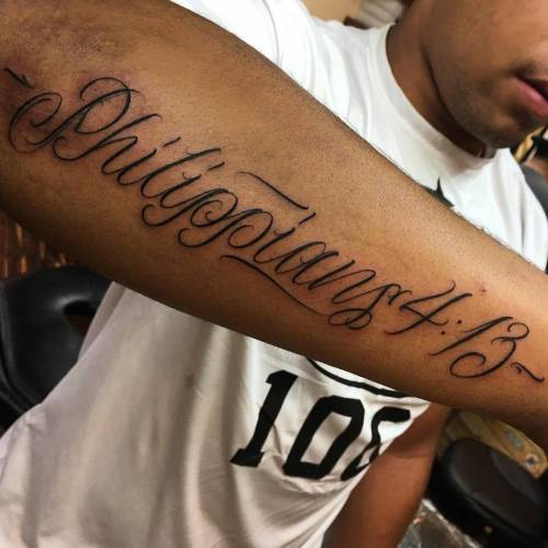 Tattoo tagged with: black, big, philippians 4 13, liofaamasino, bible  verse, forearm, tatuaje, script, font, lettering, tatuajes, religious |  