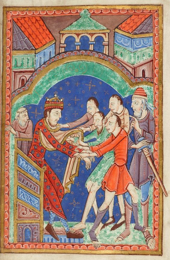 kutxx:
“2.
Edmund of England dragged from the throne. Life of St Edmund
c. 1130, illlumination on parchment, Pierpont Morgan Library, New York.
”