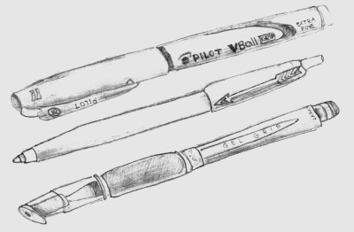 So I decided that since I was utterly bored out of my mind and had nothing better to draw, I would draw my favorite drawing utensils. :D
(the scan kinda’ sucks sorry)