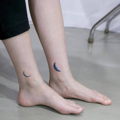 Tattoo tagged with: small, matching, astronomy, micro, tiny, ankle, little,  doy, minimalist, moon, couple 