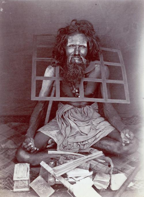 An Indian ascetic wearing an iron collar, ca.1870