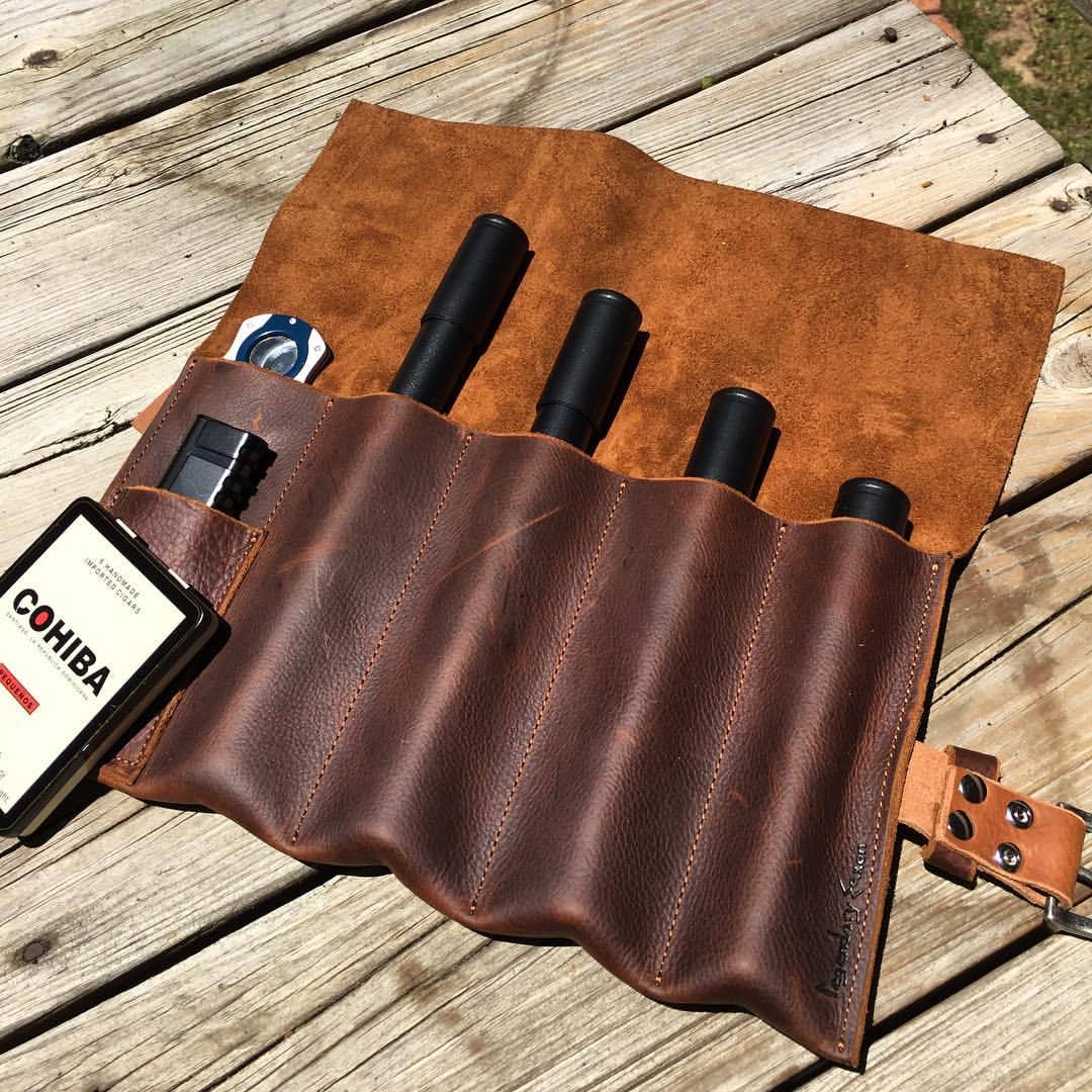 An #OriginalDesign Legendary Saxon Cigar Bandolier 🔫🔫🔫 heading to Ross in the United Kingdom 🇬🇧🇬🇧🇬🇧. This is a pretty cool cut that you can roll up and buckle with the heavy leather strap. Includes 4 vacuum sealed hard cigar tubes. #RuggedLuxury...