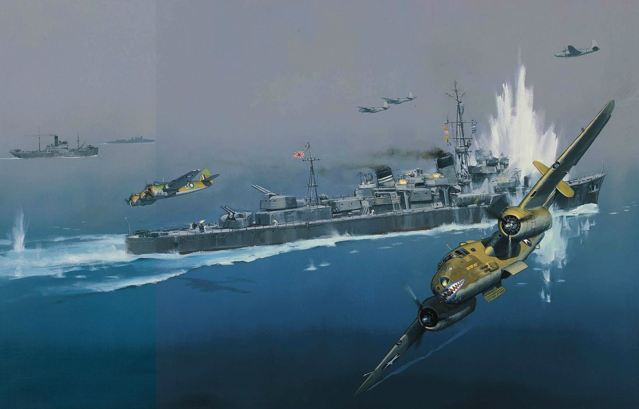 Imagenes de ataques aereos sobre barcos japoneses en la II guerra mundial
