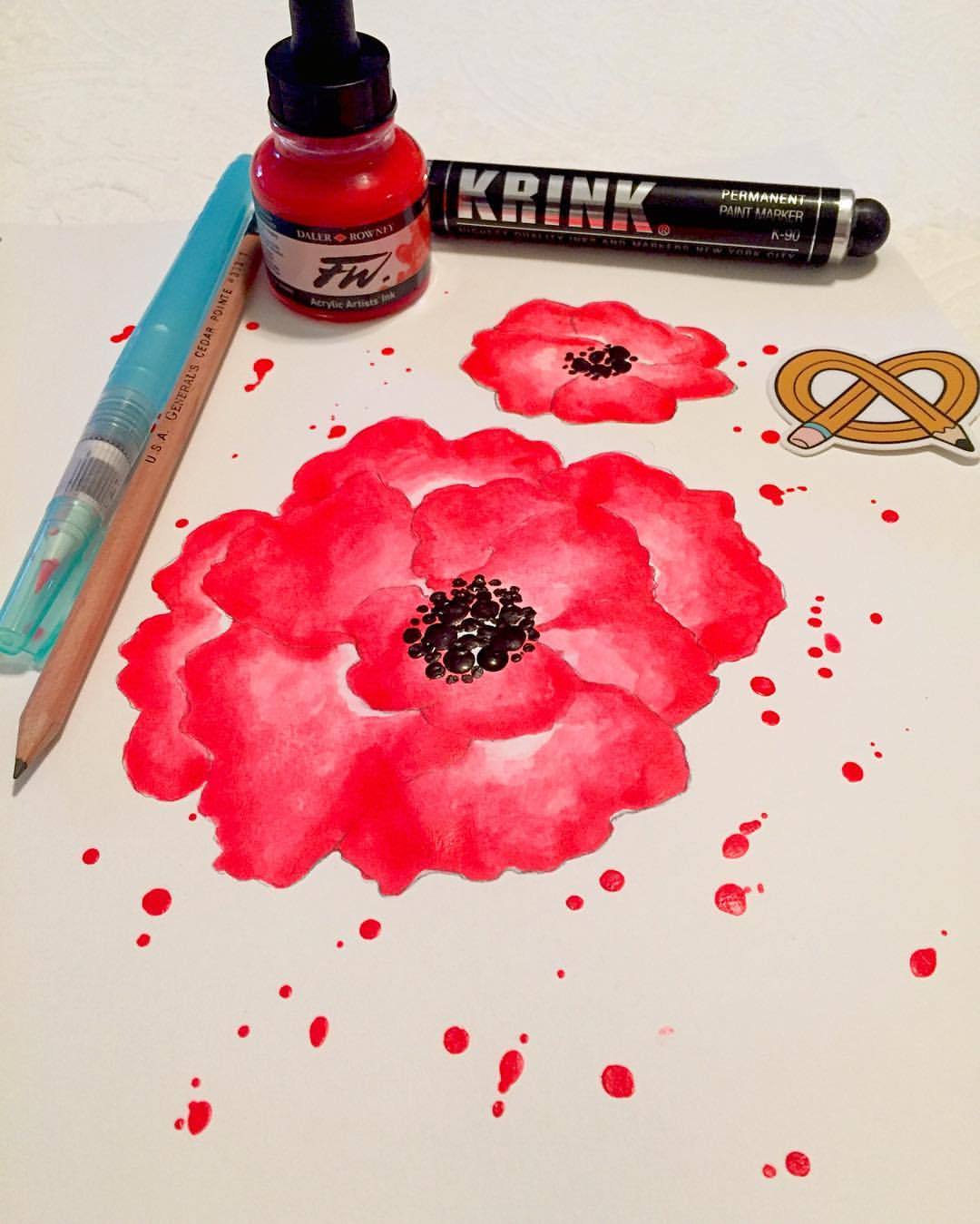 thedear-monster: “I finally got around to playing with my May @artsnacks #poppies #flourescentred #krink #kuretake #generals #artsnackschallenge #may #drawing #art #paint ” ArtSnacks is like a magazine subscription but instead of a magazine you get a...