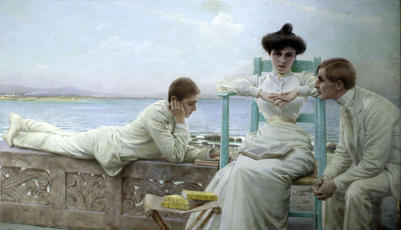 Reading by the Sea (c.1910). Vittorio Corcos (Italian, 1859-1933).Oil on canvas.
The innocuously titled but broodingly sensual work shows that Corcos, who painted many conventional portraits, also produced some genuinely idiosyncratic images. Painted...
