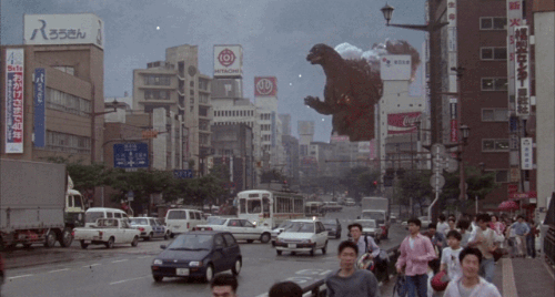 Image result for godzilla crowd animated gif