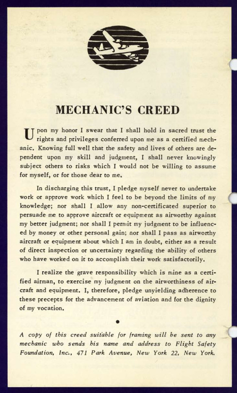 Aircraft Mechanics creed