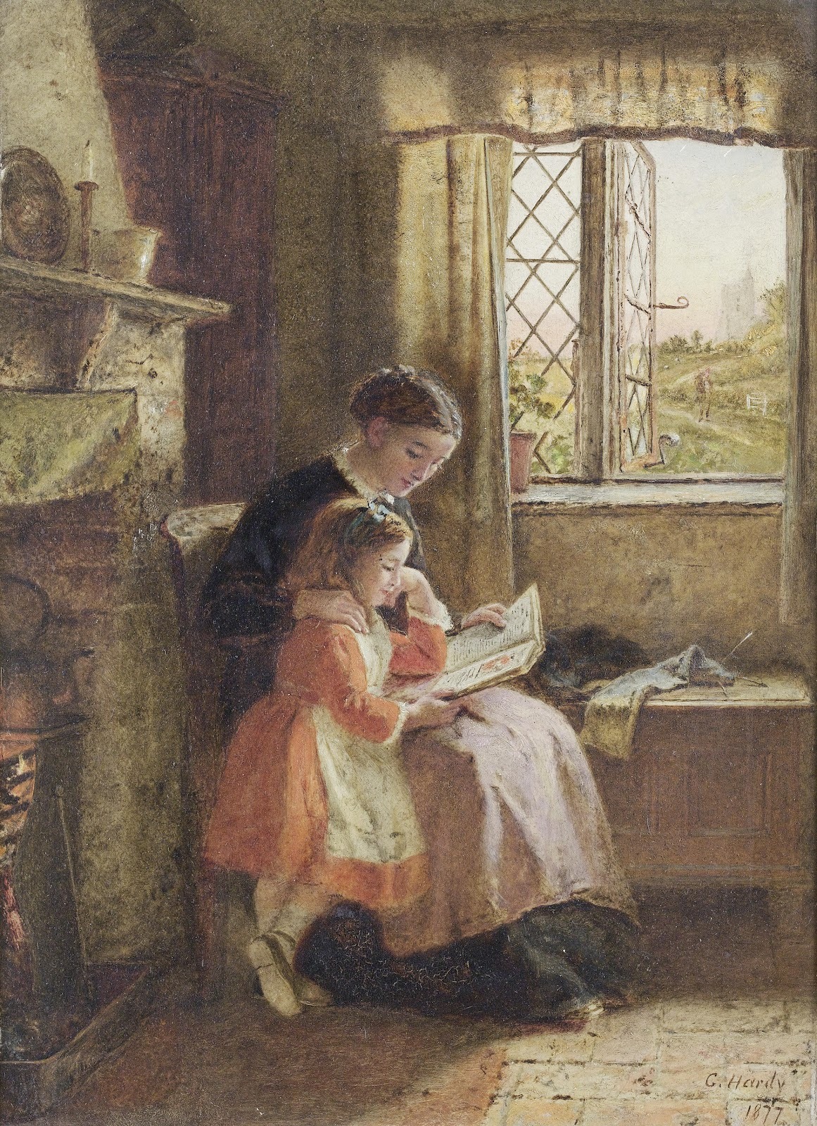 The evening hour (1877). George Hardy (British, 1822-1909). Oil on panel.
Original letter dated 23rd August 1877 attached to the reverse of the panel. The letter is sent from Rose Cottage, Cranbrook to William Evans Esq. and reads ‘My dear Sir/I beg...