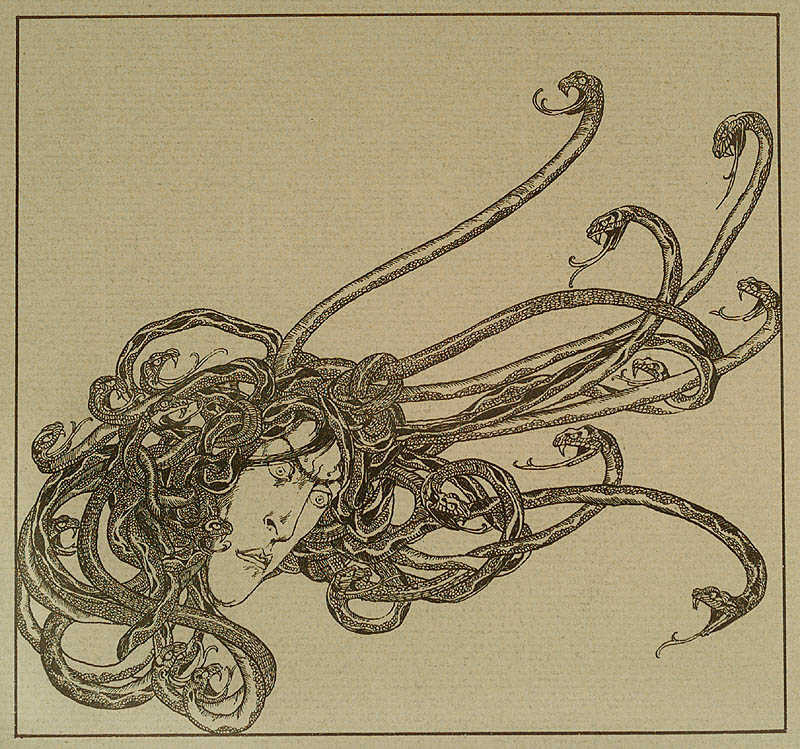 Μέδουσα in all her glory,artist unknown Illustrated by Willy Pogàny for “The Tale of Lohengrin” by T.W. Rolleston 1910
