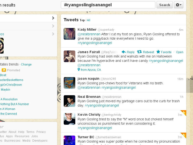 STOP WHAT YOU’RE DOING
And go on Twitter to check out this amazing Ryan Gosling hashtag!!!
#ryangoslingisanangel